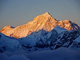 12 19 Kangchungtse, Makalu West Face And Hongu Chuli At Sunset From Mera High Camp Kangchungtse (Makalu II), Makalu West Face, Makalu West Pillar, Makalu Southwest Face from Mera High Camp (5770m) at sunset. The sun has already set on P6770 to the far left and Hongu Chuli to the right.